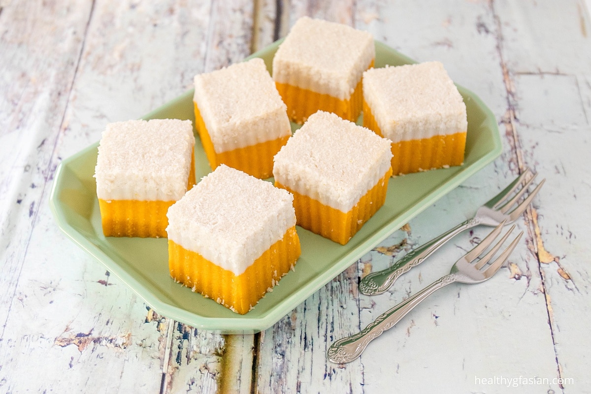 Pumpkin and Coconut Layered Cake (Kuih Talam) Gluten Free